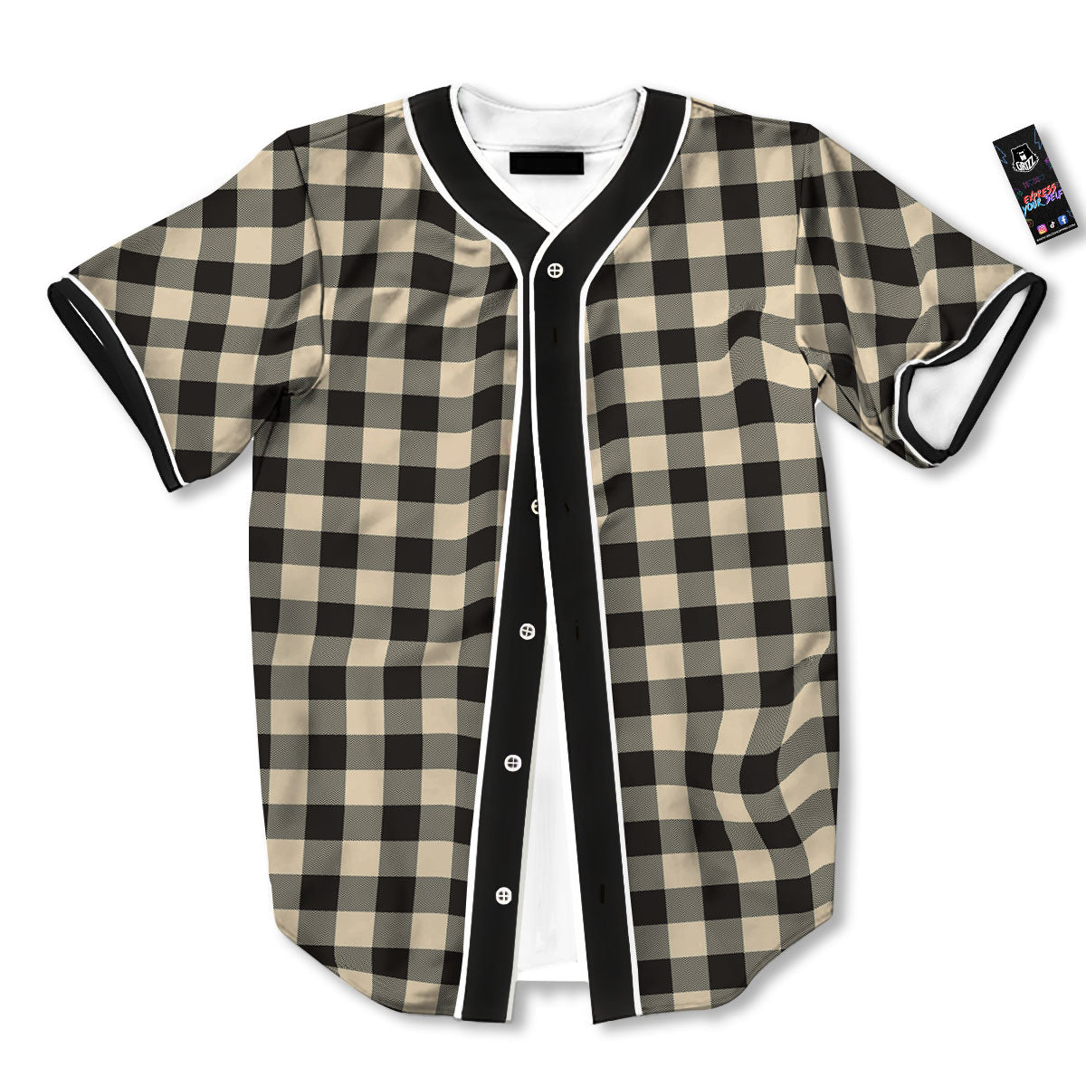 Buffalo Check Black And Beige Print Baseball Jersey-grizzshop