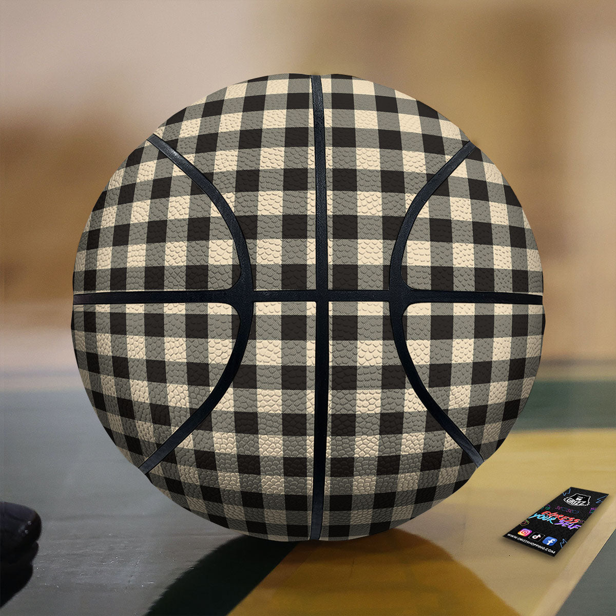 Buffalo Check Black And Beige Print Basketball-grizzshop