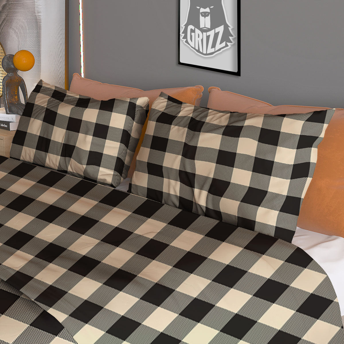 Buffalo Check Black And Beige Print Duvet Cover Bedding Set