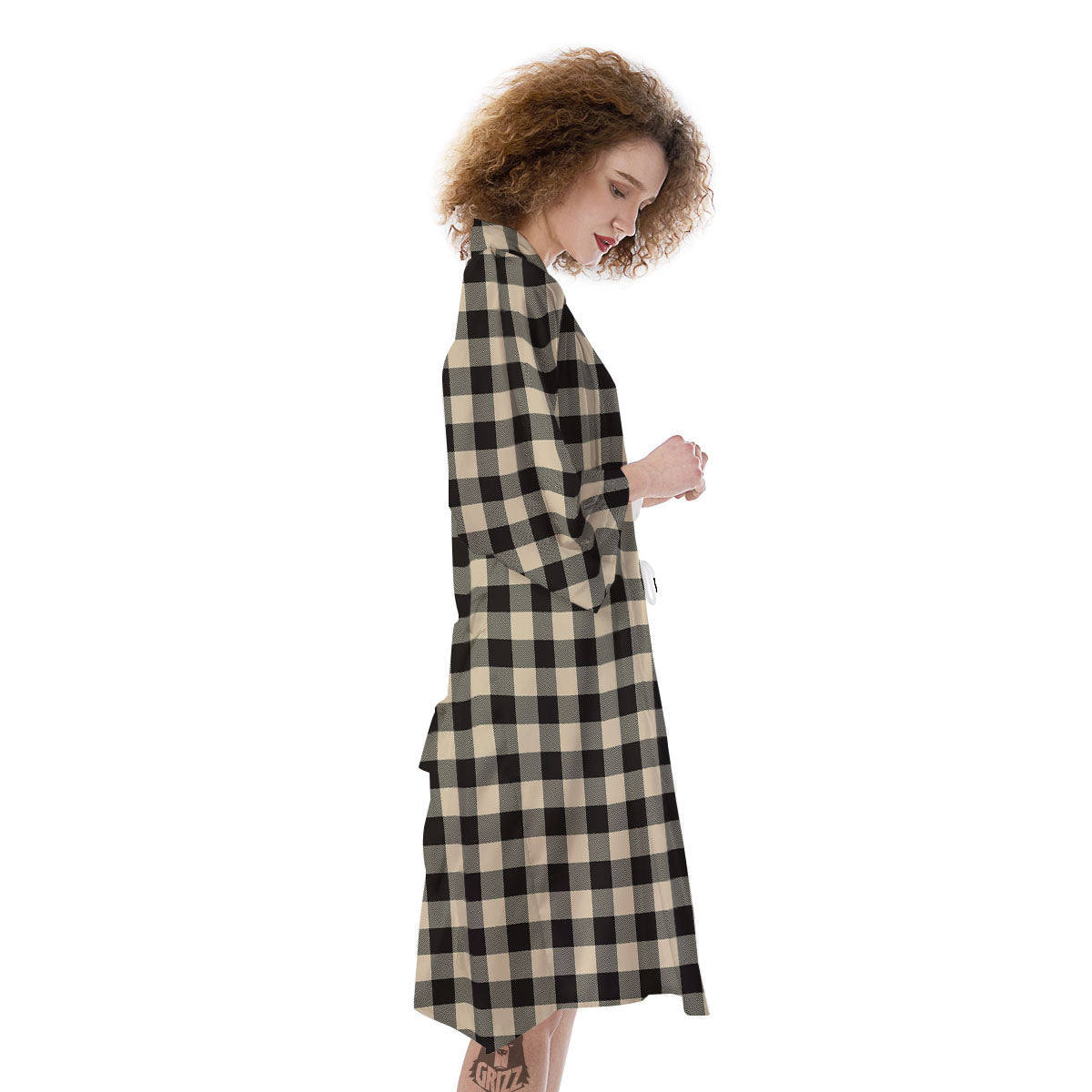 Buffalo Check Black And Beige Print Kimono-grizzshop