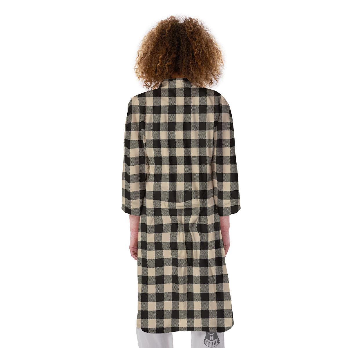 Buffalo Check Black And Beige Print Kimono-grizzshop
