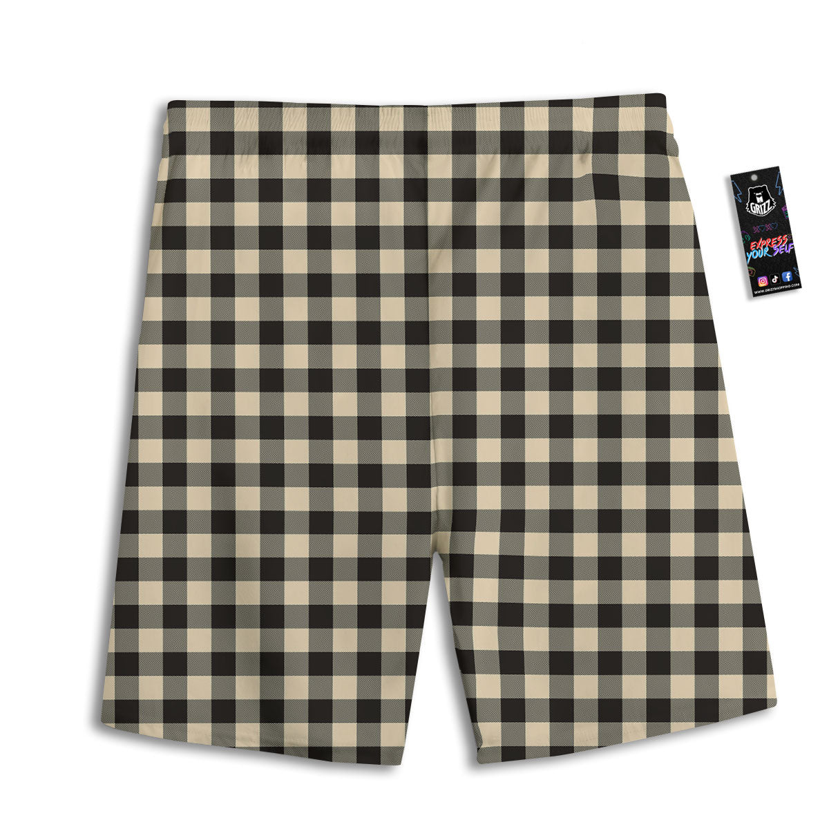 Buffalo Check Black And Beige Print Men's Athletic Shorts