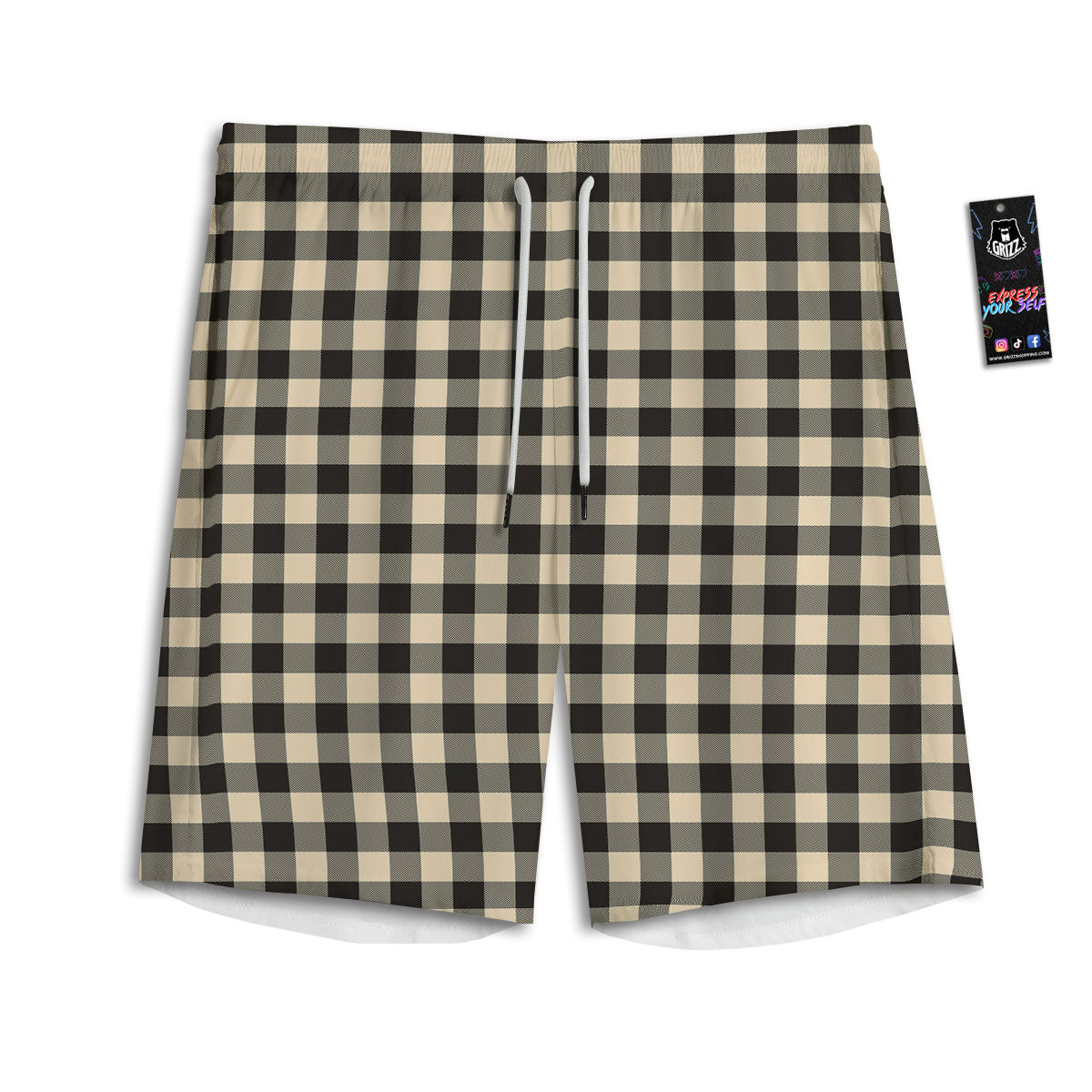 Buffalo Check Black And Beige Print Men's Athletic Shorts