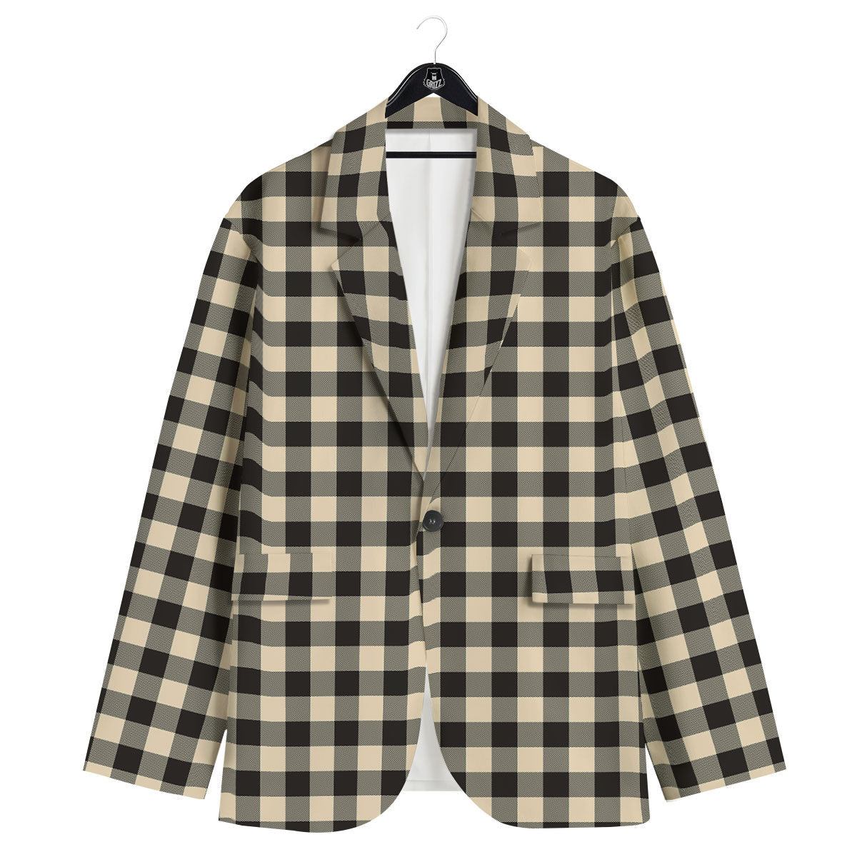 Buffalo Check Black And Beige Print Men's Sport Coat-grizzshop