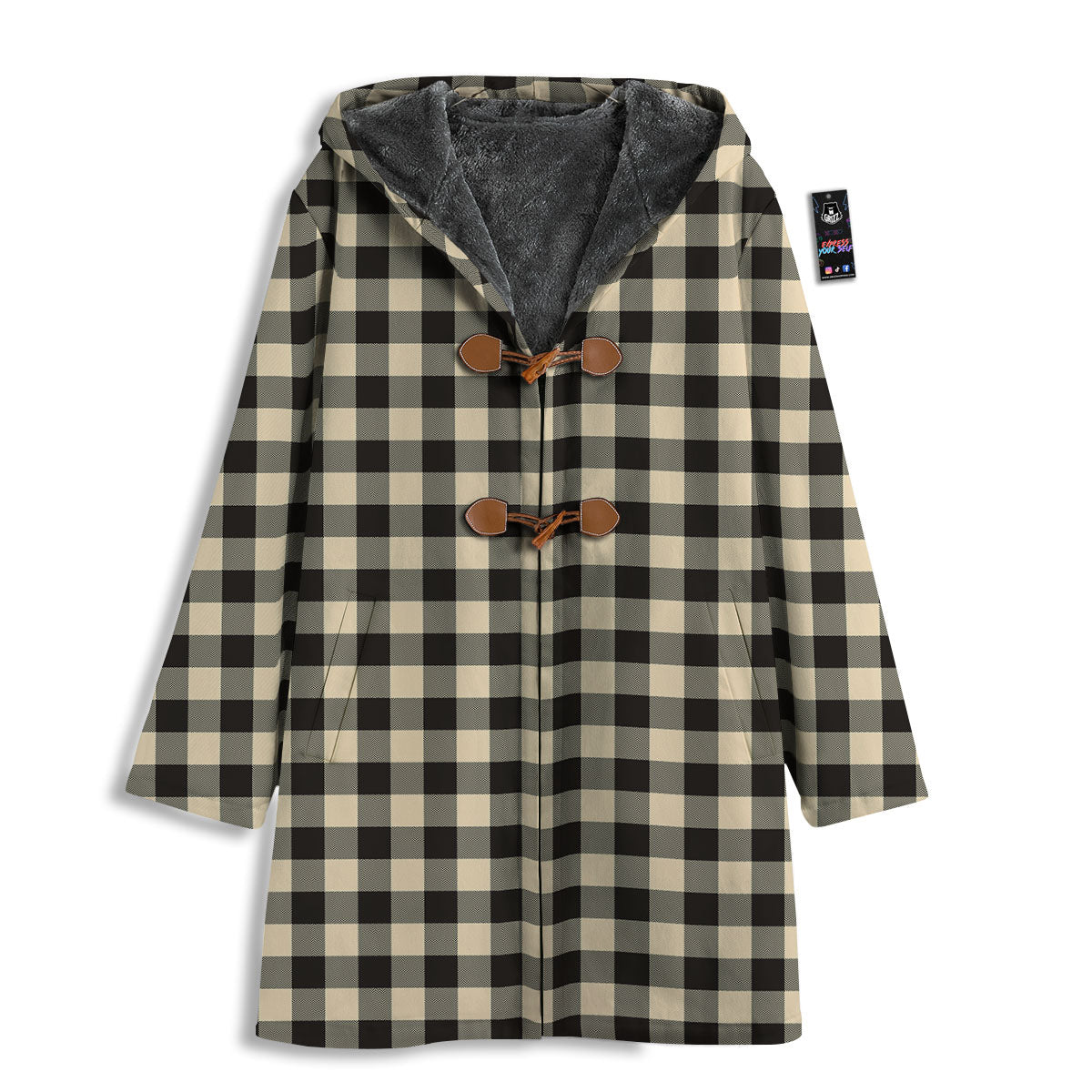 Buffalo Check Black And Beige Print Men's Windbreaker Jacket-grizzshop