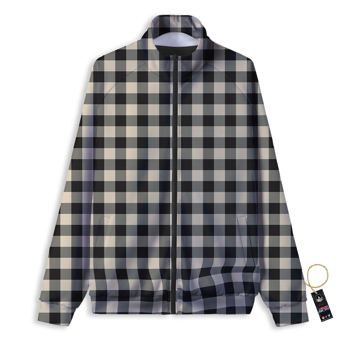 Buffalo Check Black And Beige Print Track Jacket-grizzshop