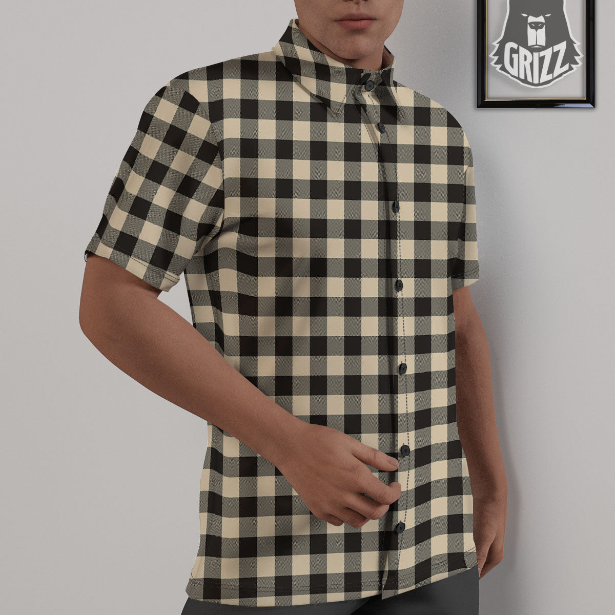 Buffalo Check Black And Beige Print Untucked Shirts-grizzshop