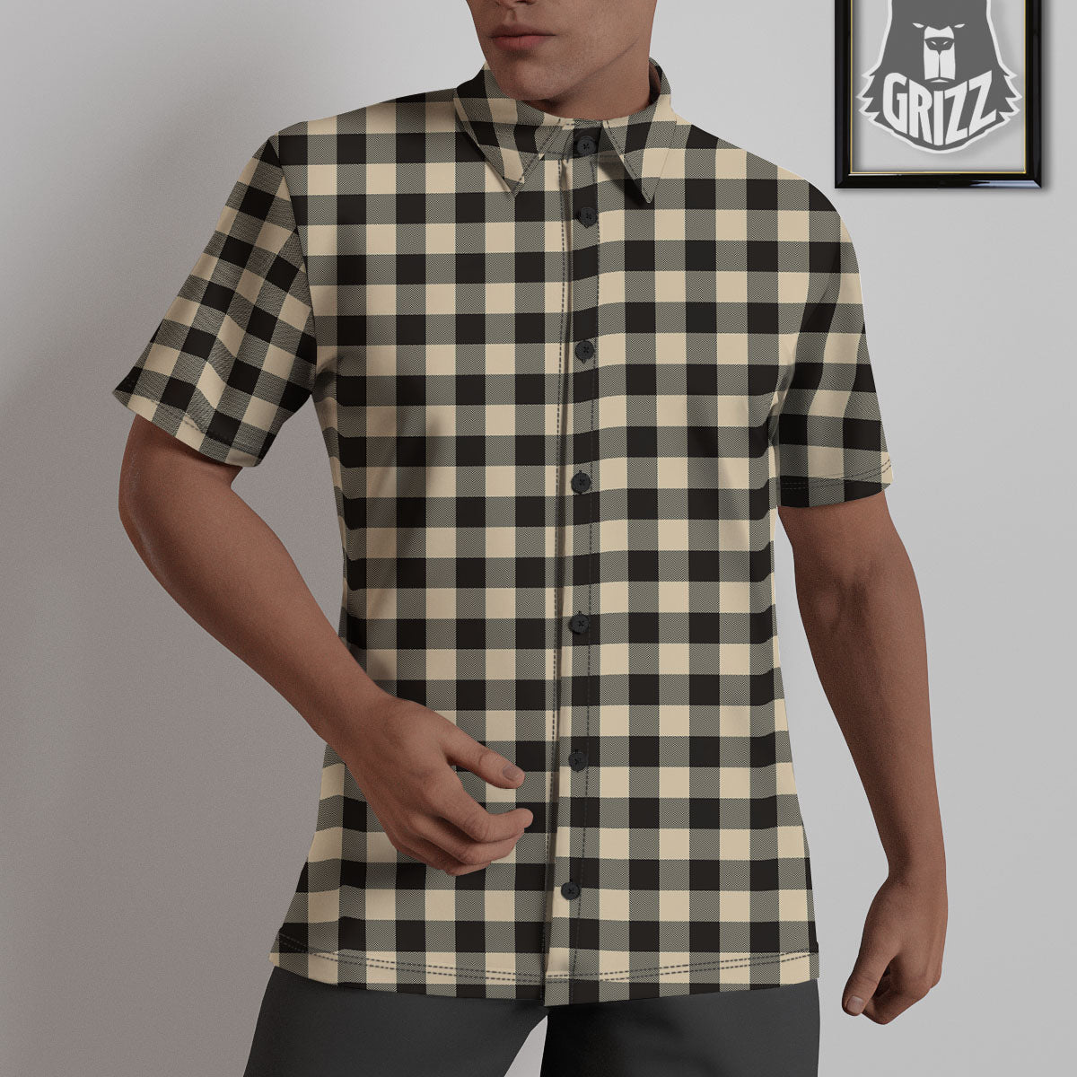 Buffalo Check Black And Beige Print Untucked Shirts-grizzshop