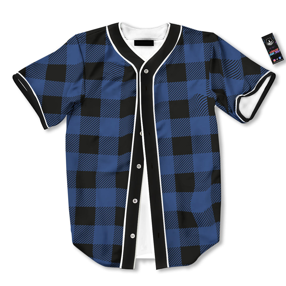Buffalo Check Black And Blue Print Baseball Jersey-grizzshop