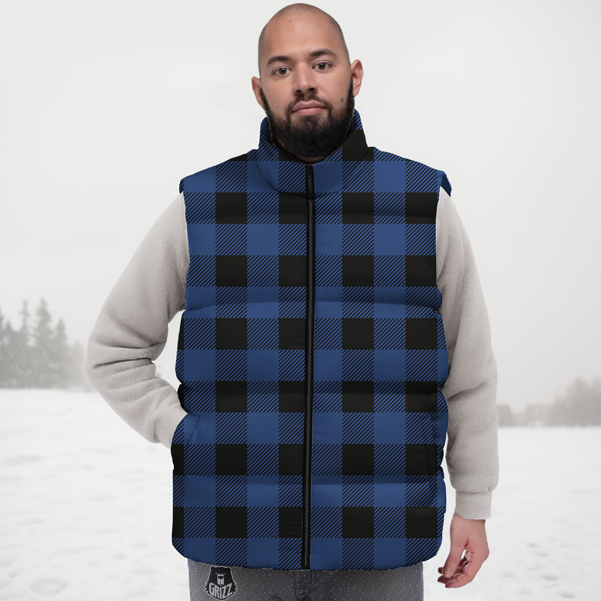 Buffalo Check Black And Blue Print Down Vest