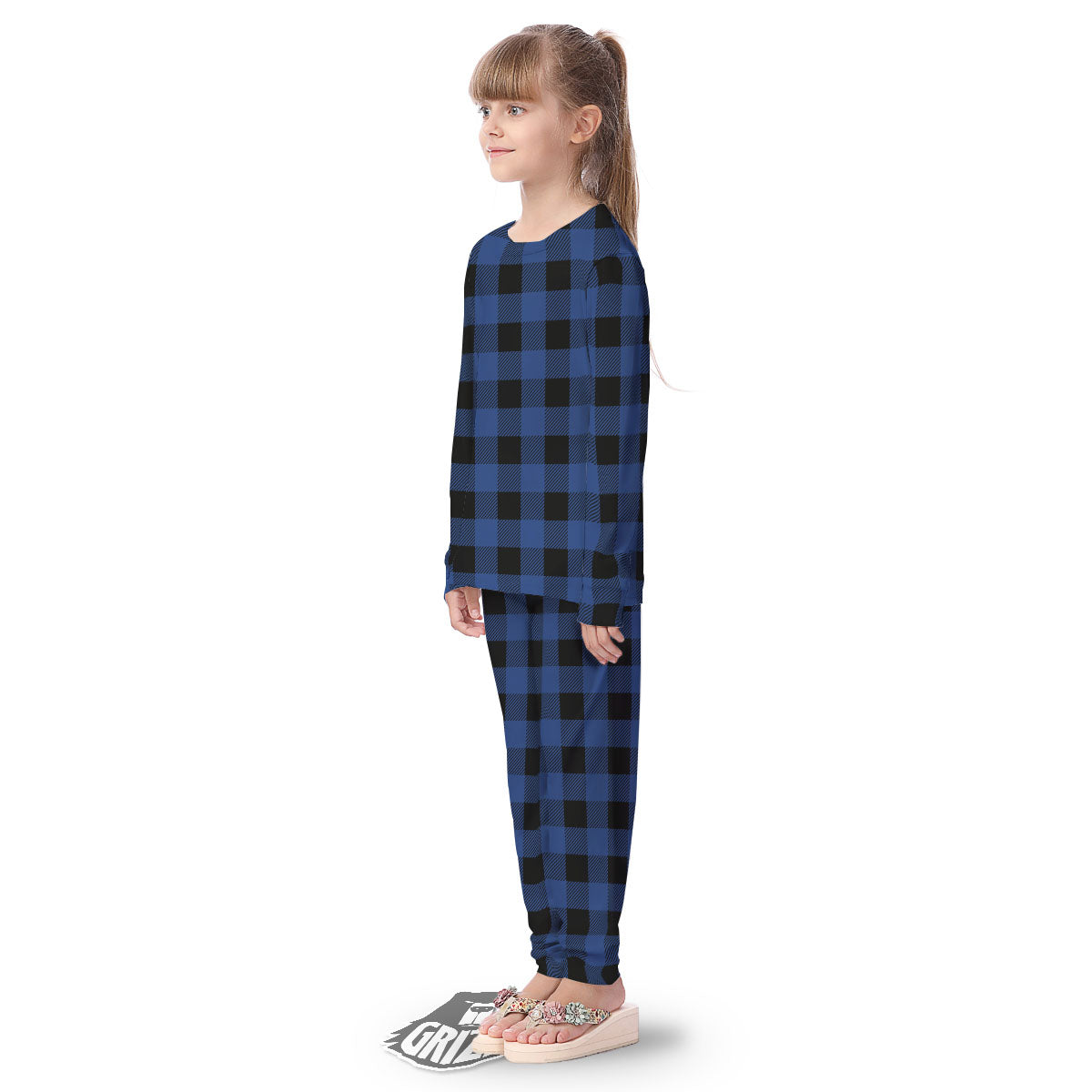 Buffalo Check Black And Blue Print Kid's Pajamas-grizzshop