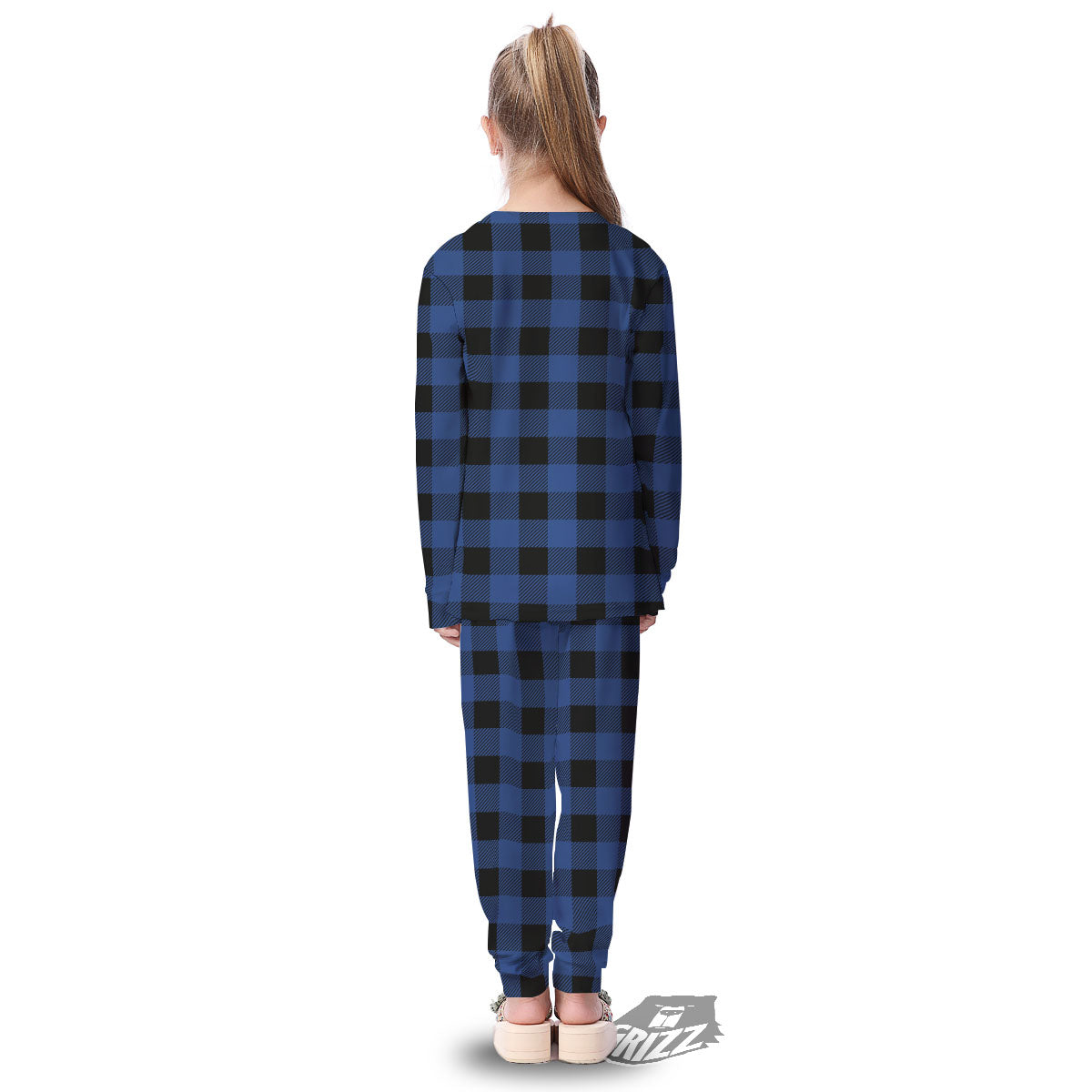 Buffalo Check Black And Blue Print Kid's Pajamas-grizzshop