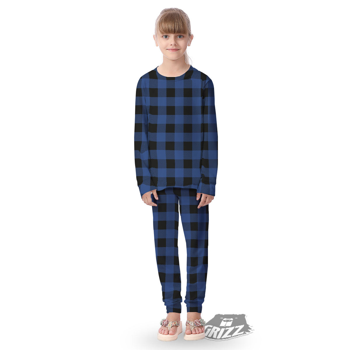 Buffalo Check Black And Blue Print Kid's Pajamas-grizzshop