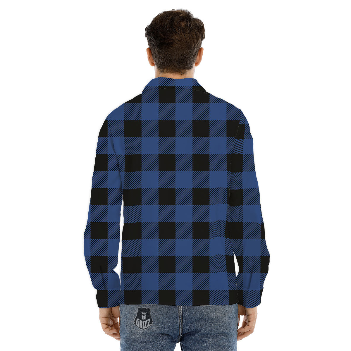 Buffalo Check Black And Blue Print Men's Dress Shirts-grizzshop