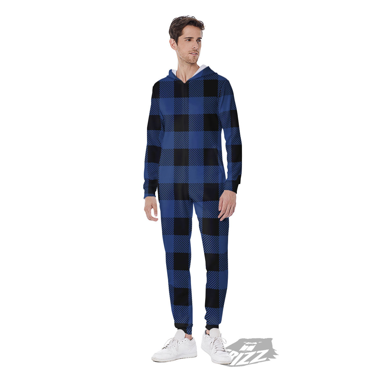 Buffalo Check Black And Blue Print Men's Jumpsuit-grizzshop
