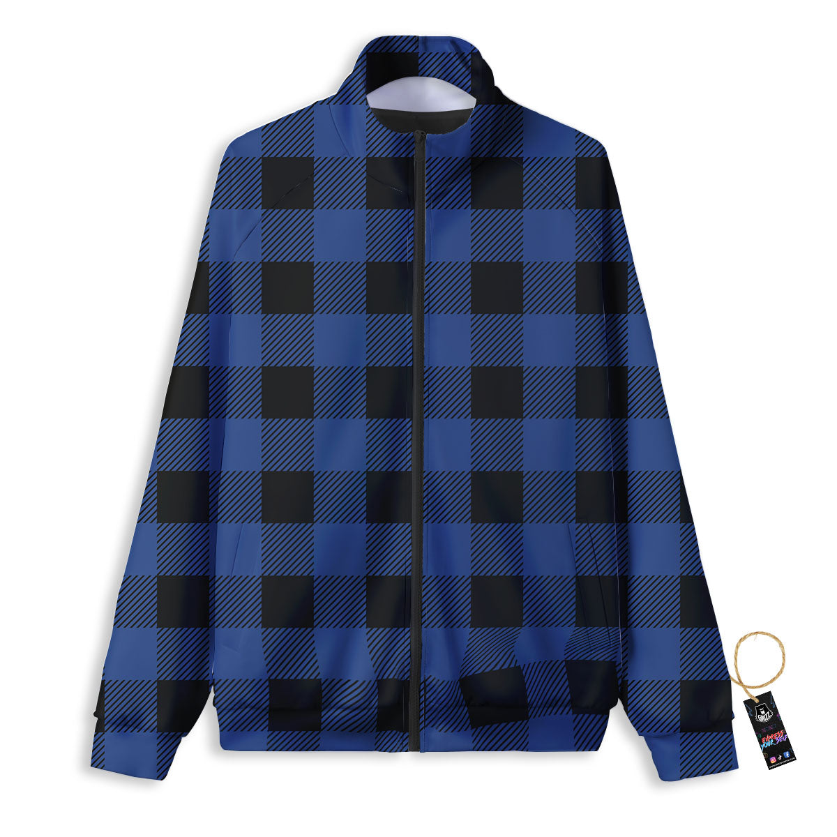 Buffalo Check Black And Blue Print Track Jacket-grizzshop