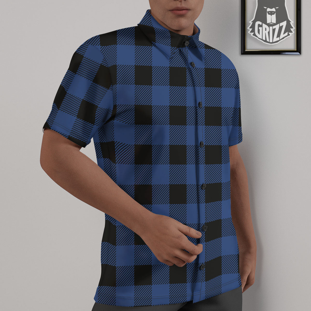 Buffalo Check Black And Blue Print Untucked Shirts-grizzshop