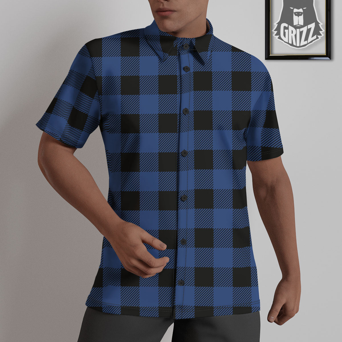 Buffalo Check Black And Blue Print Untucked Shirts-grizzshop
