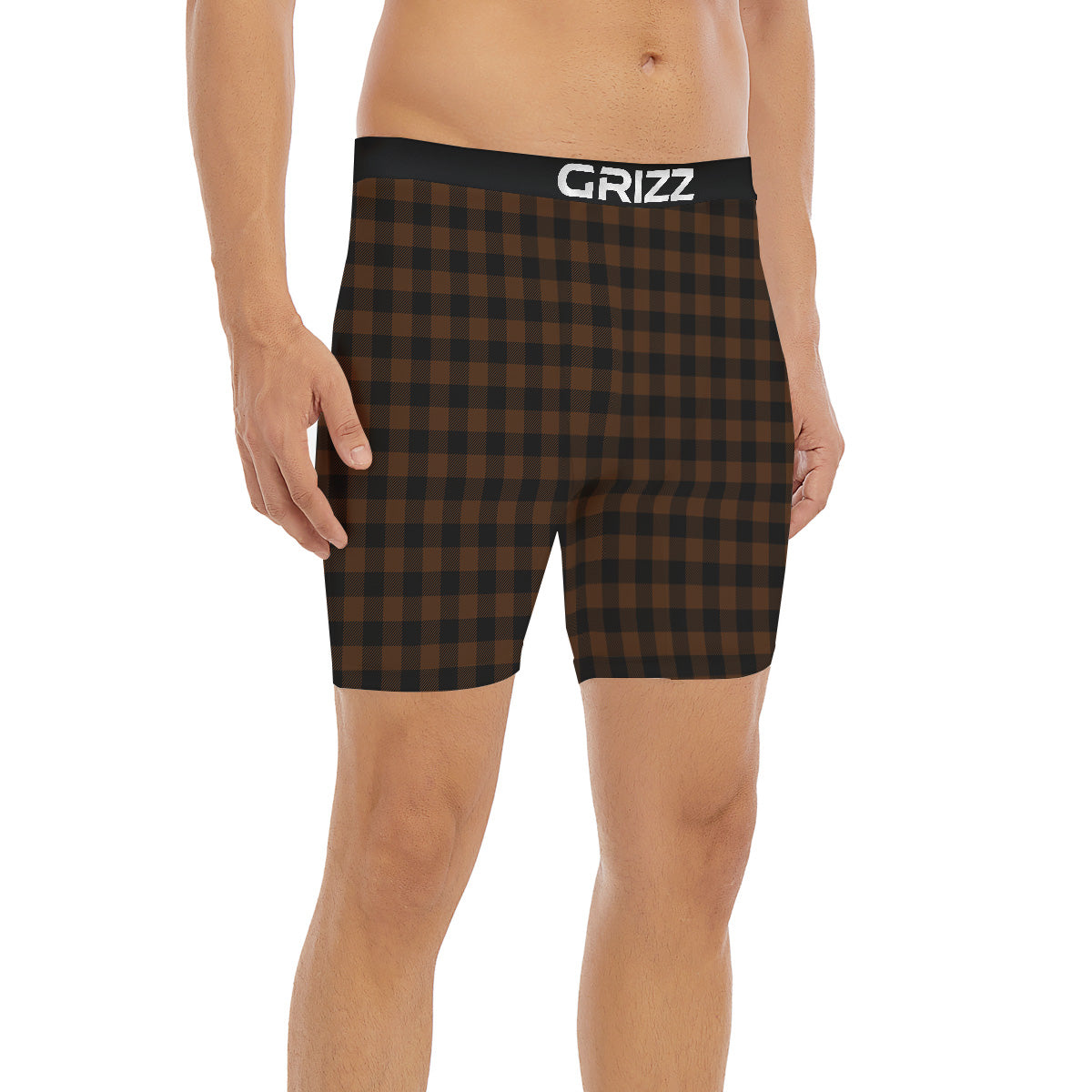 Buffalo Check Black And Brown Print Boxer Briefs-grizzshop