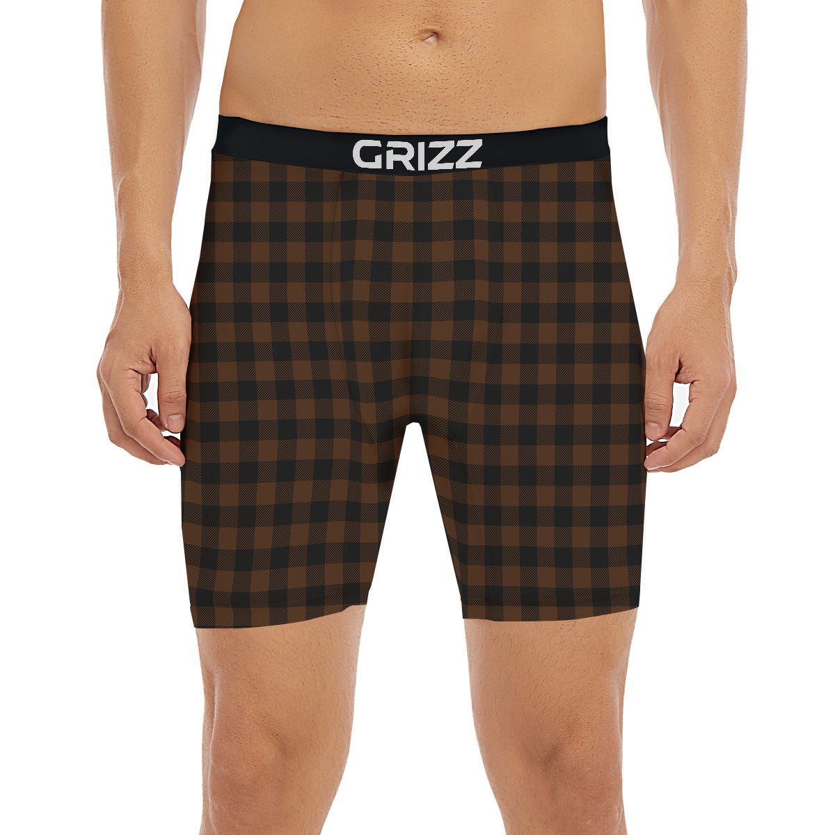 Buffalo Check Black And Brown Print Boxer Briefs-grizzshop