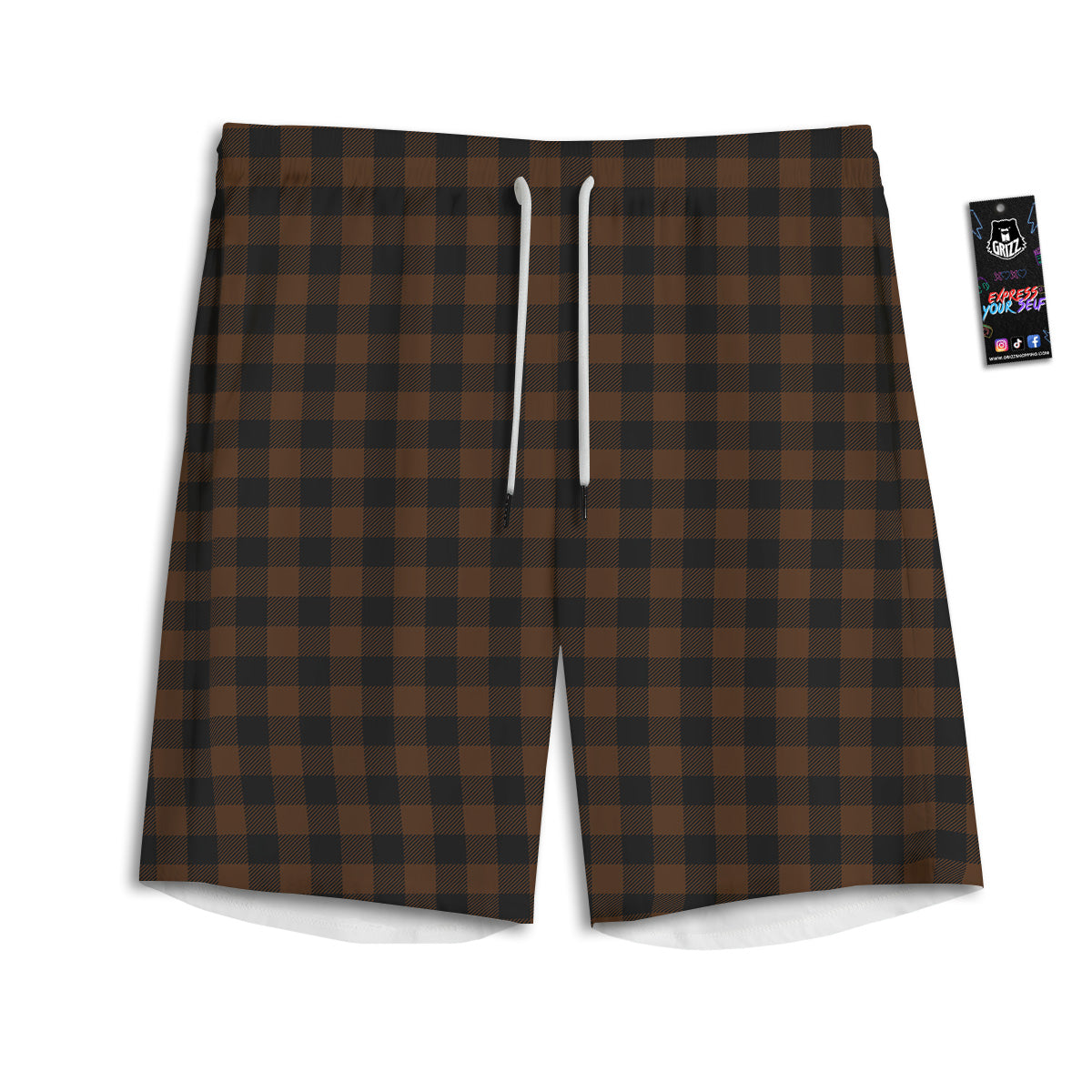 Buffalo Check Black And Brown Print Men's Athletic Shorts