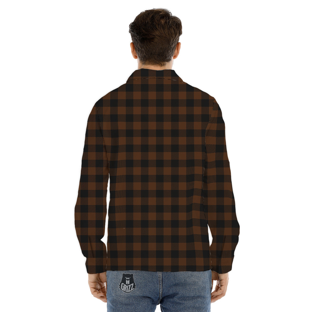 Buffalo Check Black And Brown Print Men's Dress Shirts-grizzshop