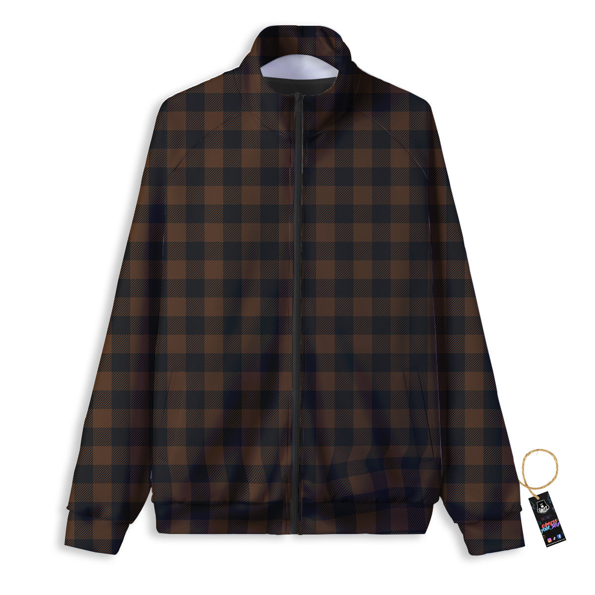 Buffalo Check Black And Brown Print Track Jacket-grizzshop