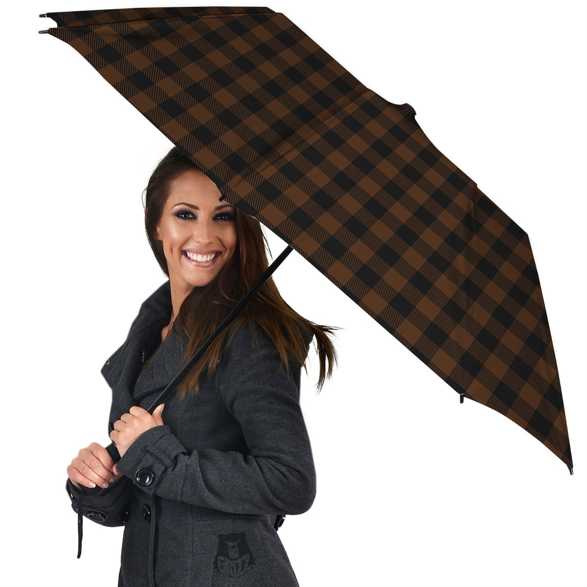 Buffalo Check Black And Brown Print Umbrella-grizzshop
