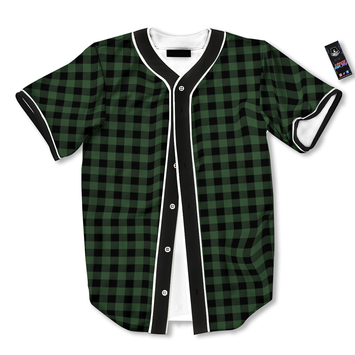 Buffalo Check Black And Green Print Baseball Jersey-grizzshop