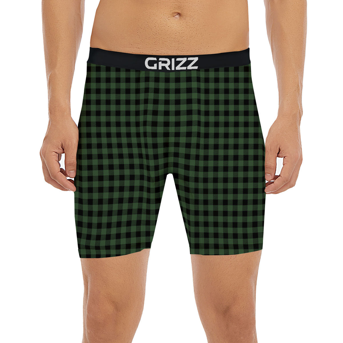 Buffalo Check Black And Green Print Boxer Briefs-grizzshop