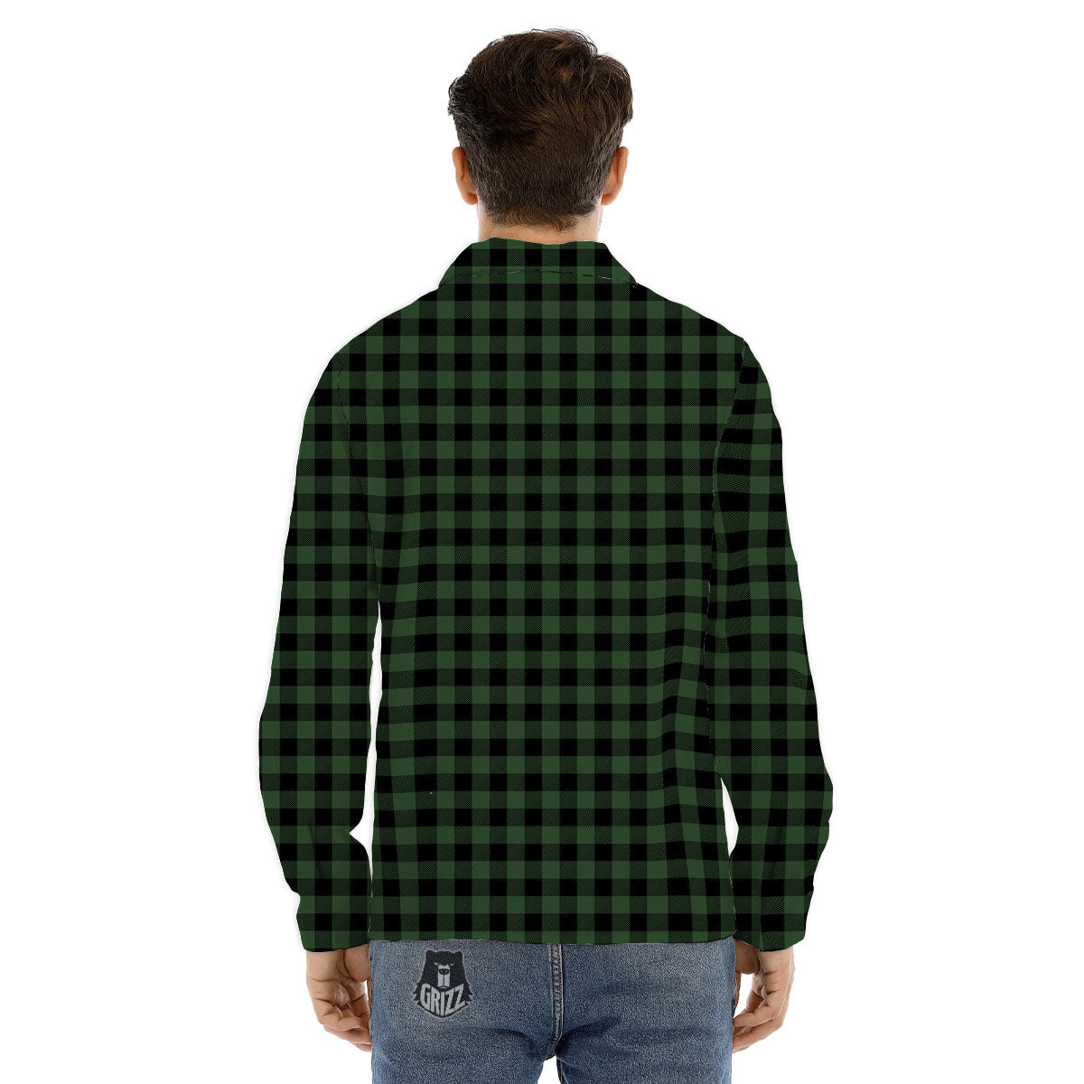 Buffalo Check Black And Green Print Men's Dress Shirts-grizzshop