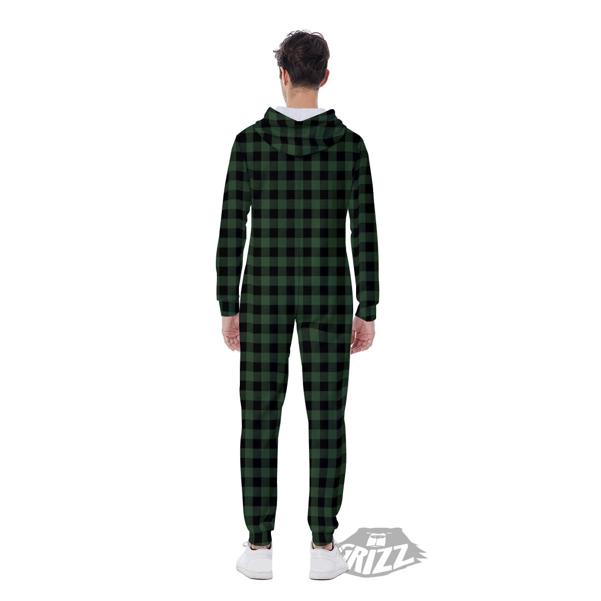 Buffalo Check Black And Green Print Men's Jumpsuit-grizzshop