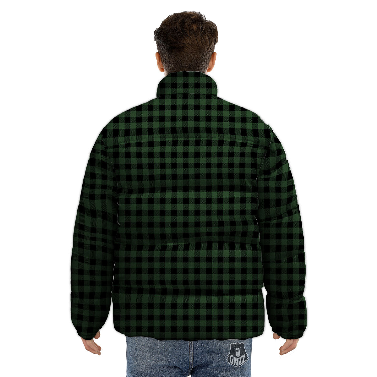 Buffalo Check Black And Green Print Puffer Jacket-grizzshop