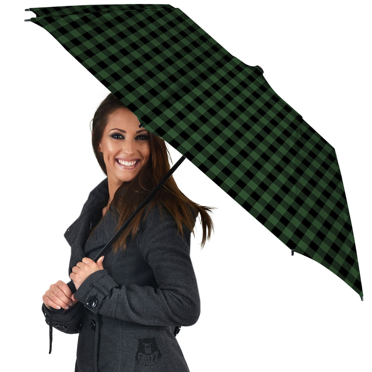 Buffalo Check Black And Green Print Umbrella-grizzshop