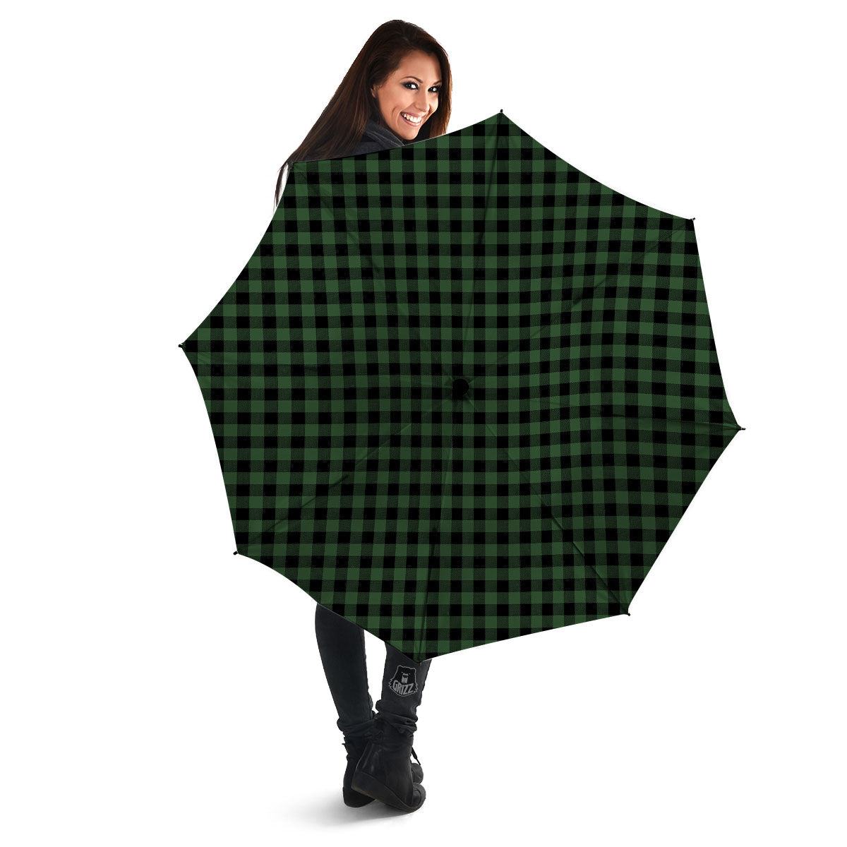 Buffalo Check Black And Green Print Umbrella-grizzshop