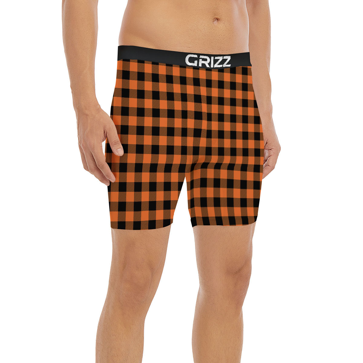 Buffalo Check Black And Orange Print Pattern Boxer Briefs-grizzshop