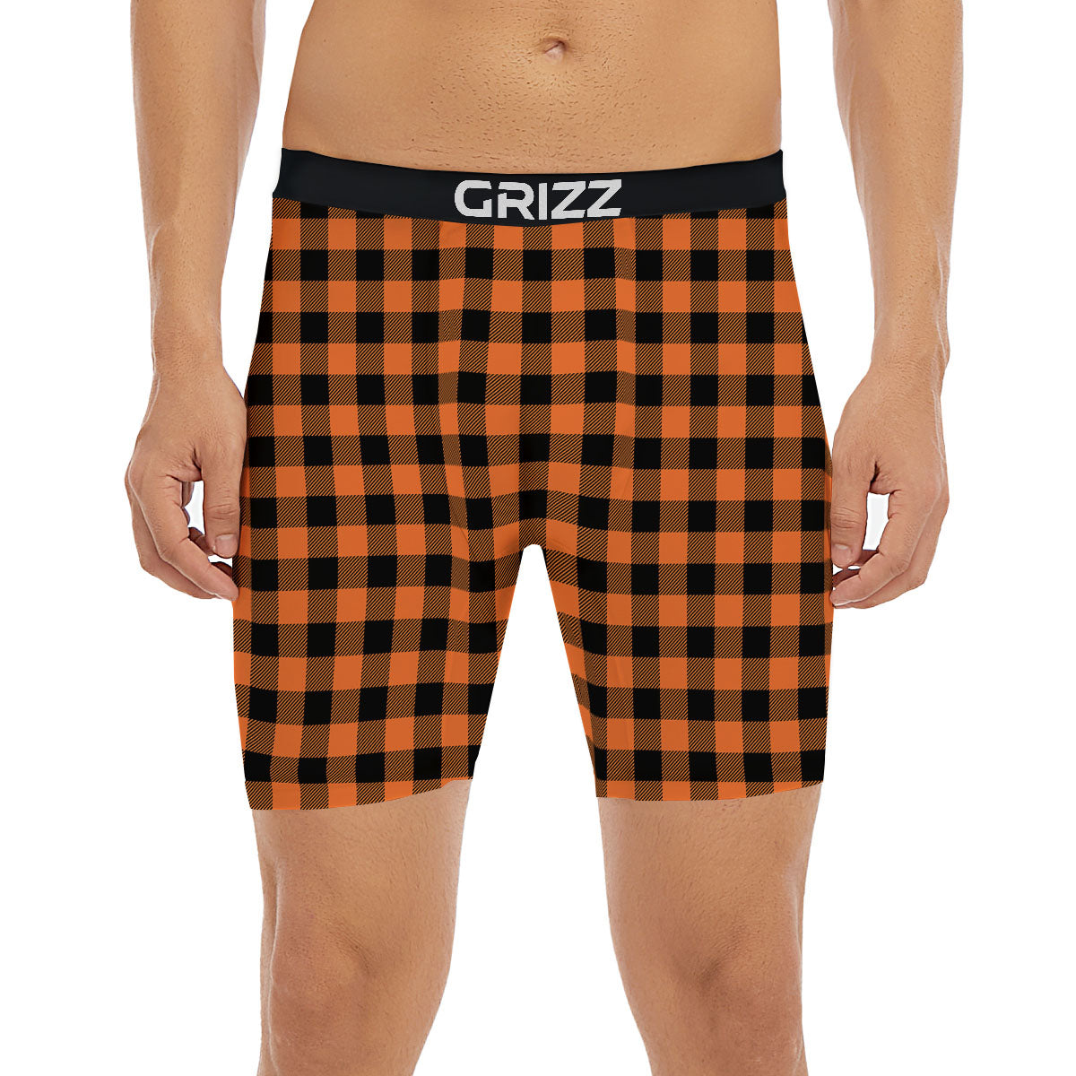 Buffalo Check Black And Orange Print Pattern Boxer Briefs-grizzshop