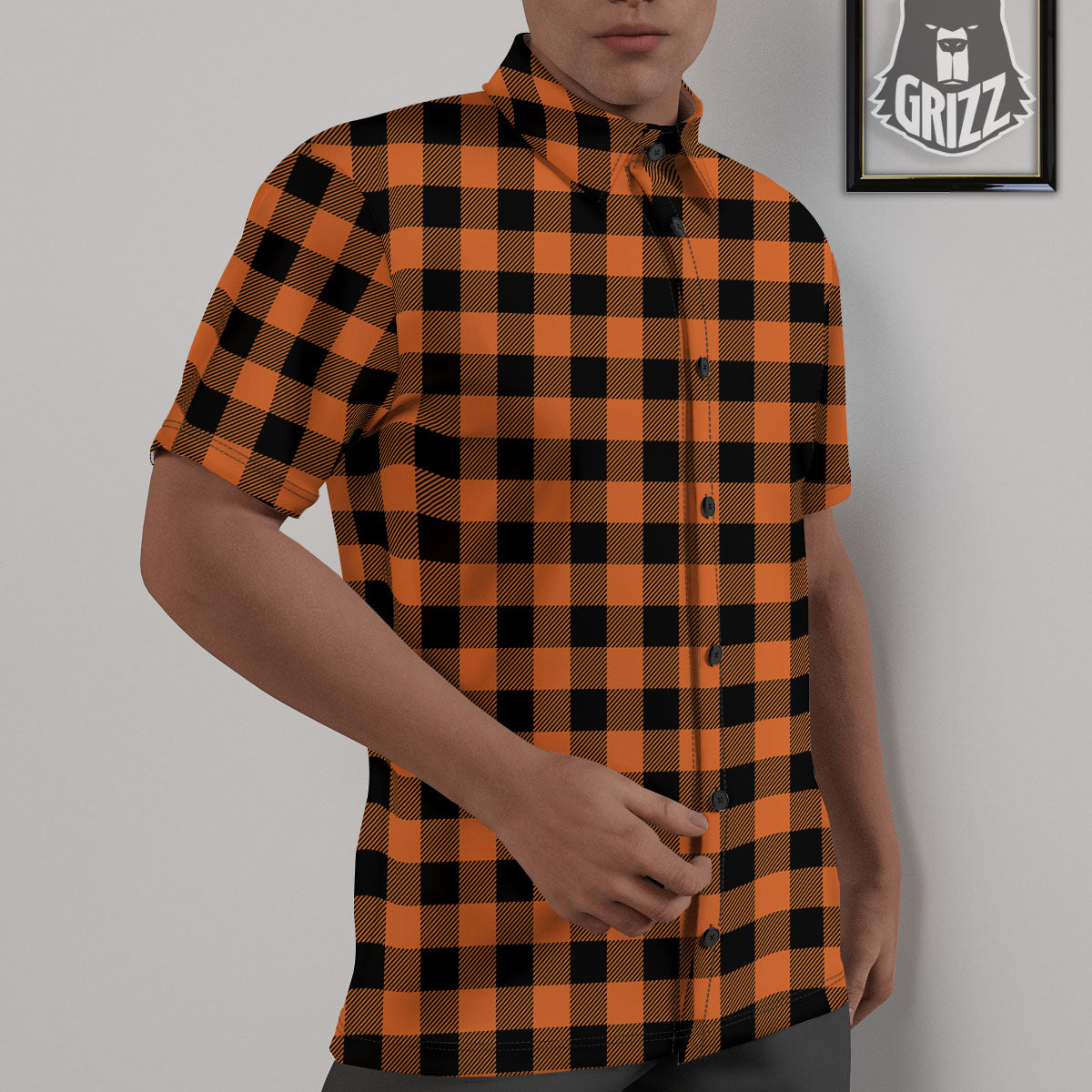 Buffalo Check Black And Orange Print Pattern Untucked Shirts-grizzshop