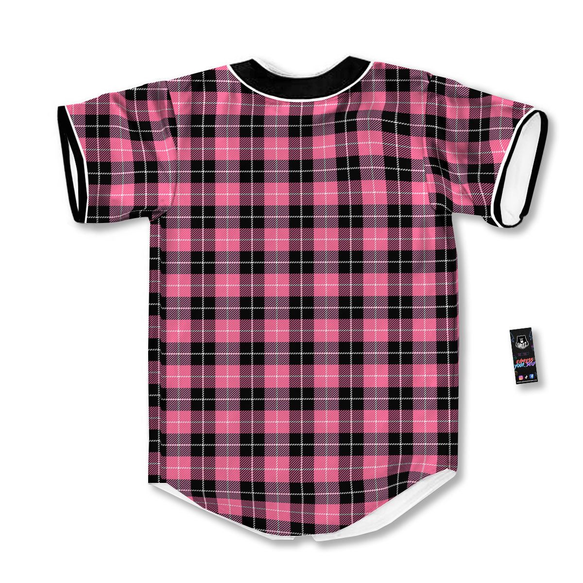 Buffalo Check Black And Pink Print Baseball Jersey-grizzshop