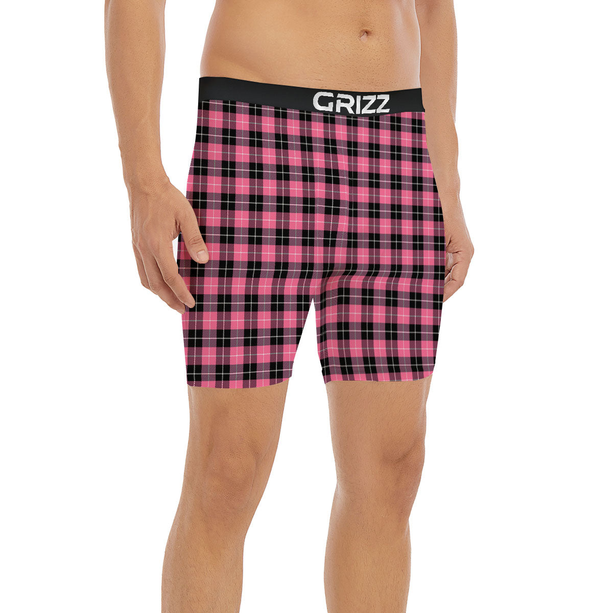Buffalo Check Black And Pink Print Boxer Briefs-grizzshop