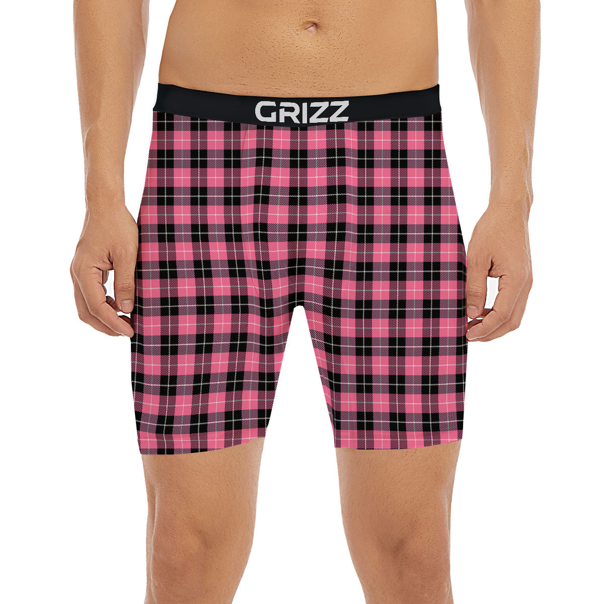Buffalo Check Black And Pink Print Boxer Briefs-grizzshop