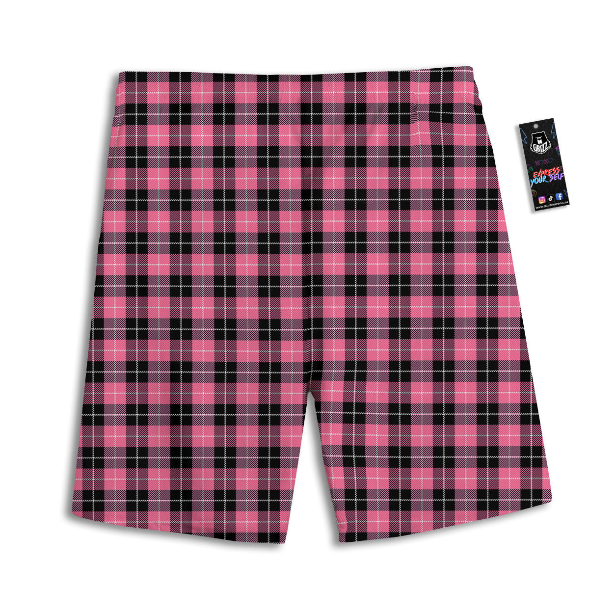 Buffalo Check Black And Pink Print Men's Athletic Shorts