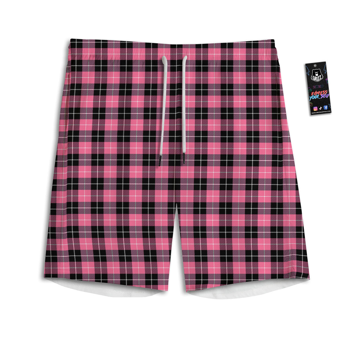 Buffalo Check Black And Pink Print Men's Athletic Shorts