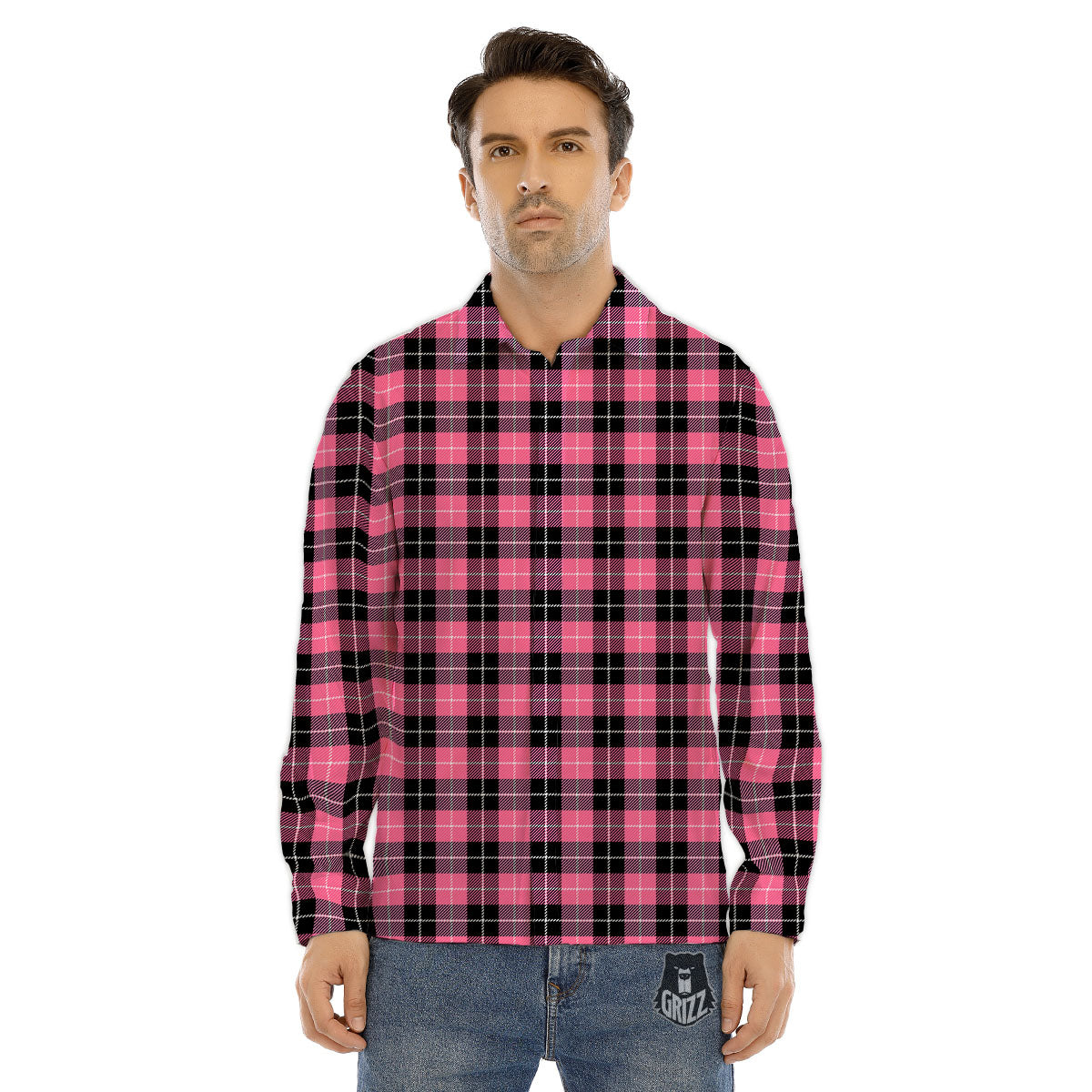 Buffalo Check Black And Pink Print Men's Dress Shirts-grizzshop