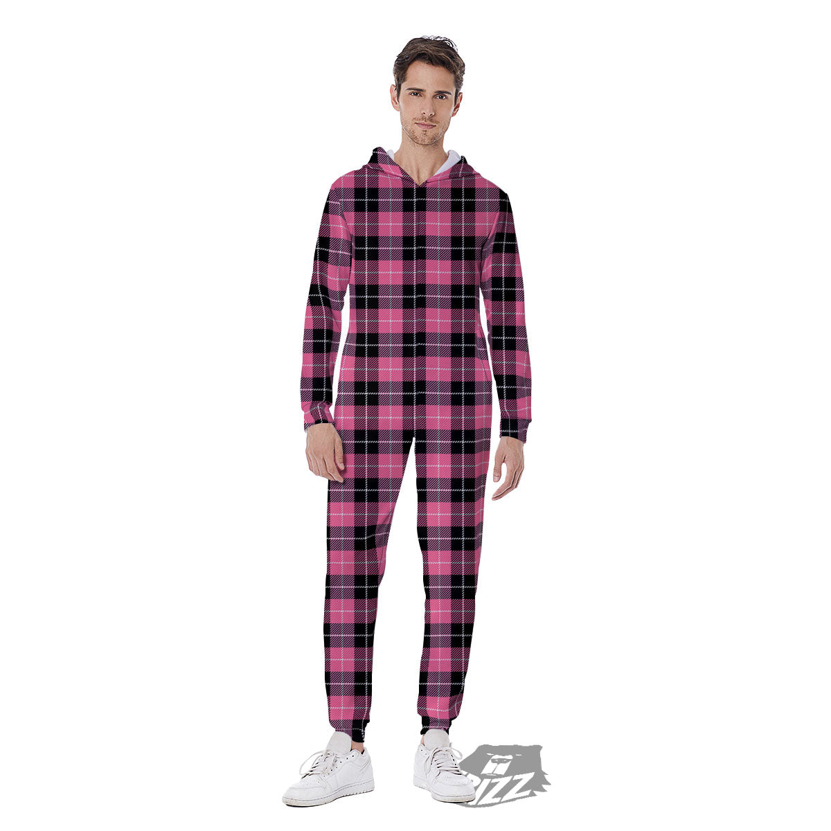 Buffalo Check Black And Pink Print Men's Jumpsuit-grizzshop
