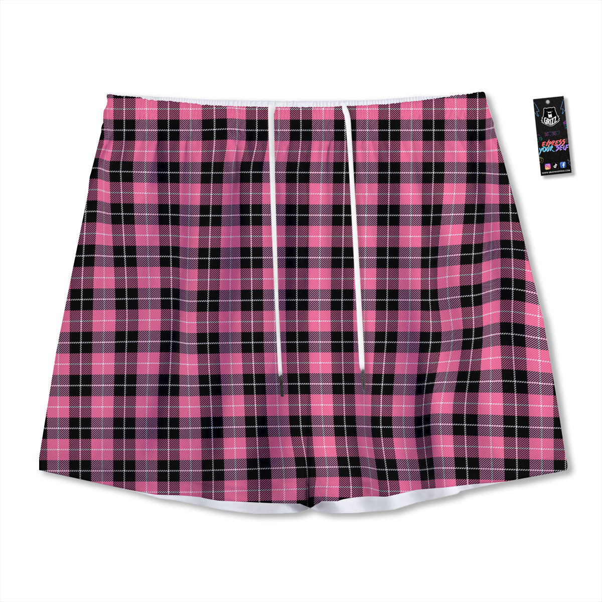 Buffalo Check Black And Pink Print Mesh Shorts