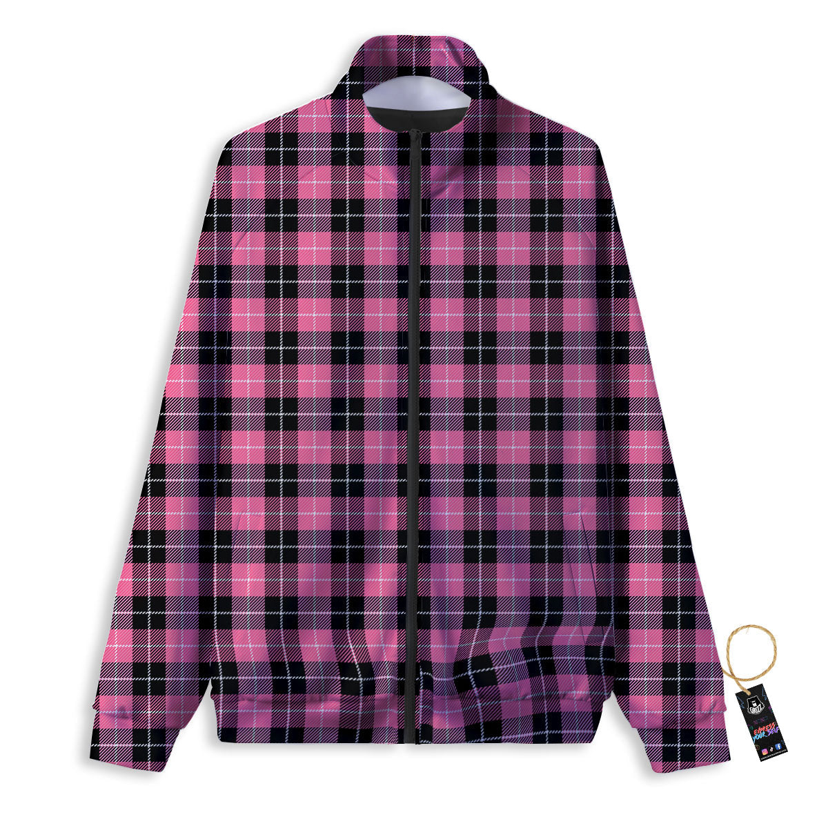 Buffalo Check Black And Pink Print Track Jacket-grizzshop