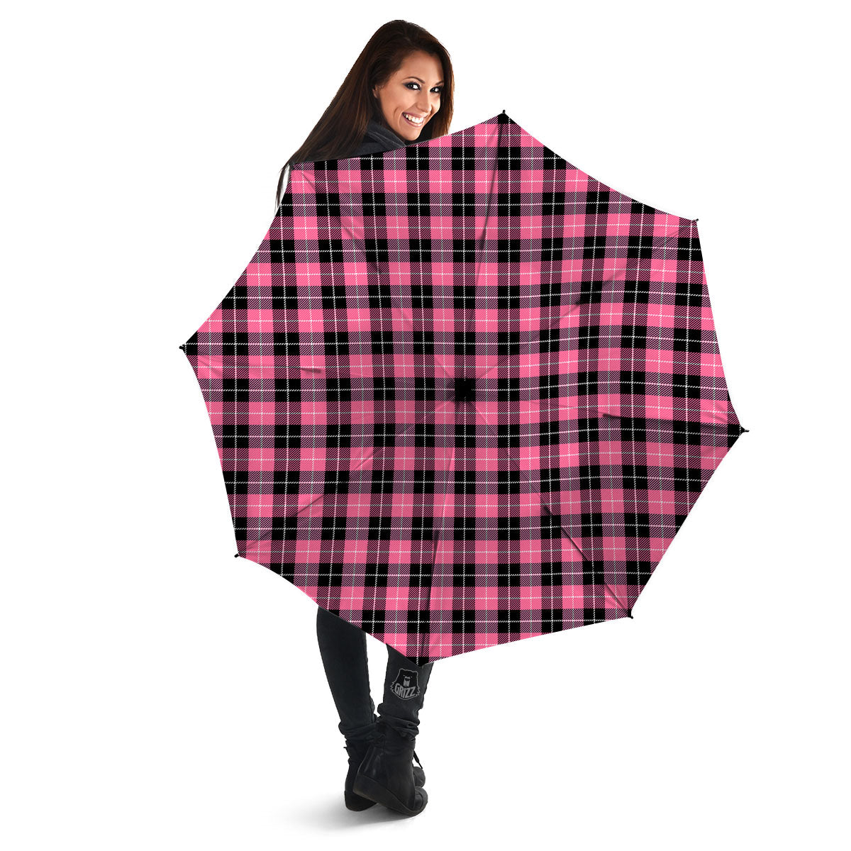 Buffalo Check Black And Pink Print Umbrella-grizzshop