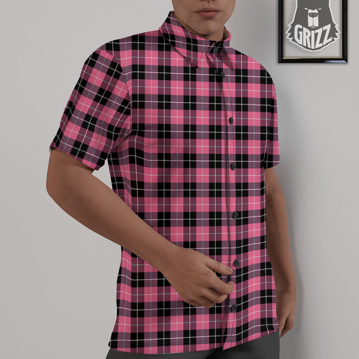 Buffalo Check Black And Pink Print Untucked Shirts-grizzshop