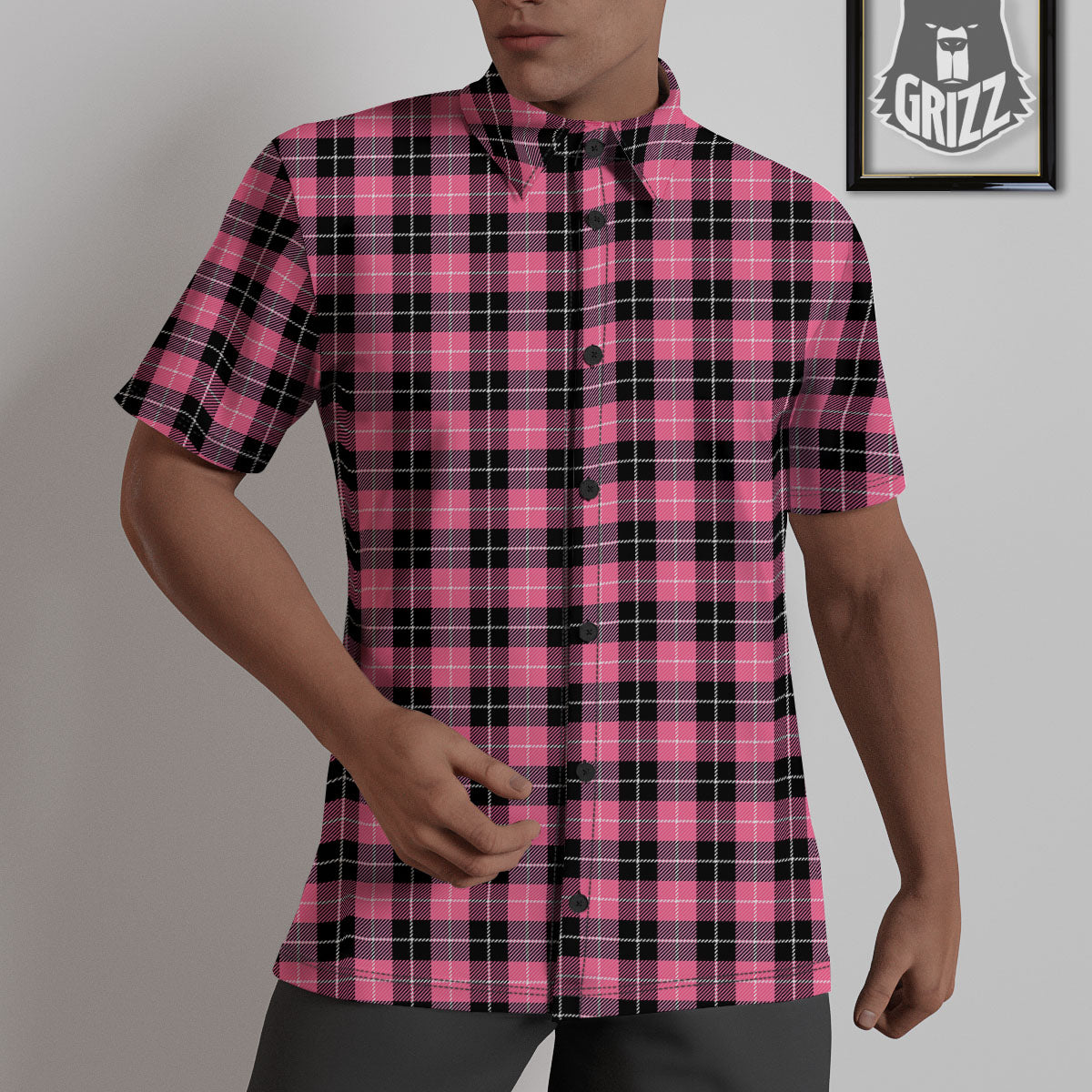 Buffalo Check Black And Pink Print Untucked Shirts-grizzshop